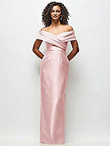 Front View Thumbnail - Ballet Pink Draped Wrap Off-the-Shoulder Satin Column Floral Maxi Dress
