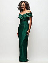 Side View Thumbnail - Hunter Green Draped Wrap Off-the-Shoulder Satin Column Floral Maxi Dress