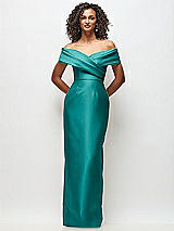 Front View Thumbnail - Jade Draped Wrap Off-the-Shoulder Satin Column Floral Maxi Dress