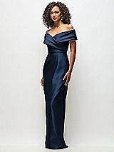 Side View Thumbnail - Midnight Navy Draped Wrap Off-the-Shoulder Satin Column Floral Maxi Dress