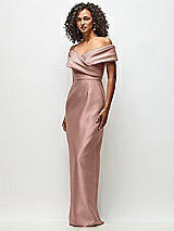 Side View Thumbnail - Neu Nude Draped Wrap Off-the-Shoulder Satin Column Floral Maxi Dress