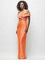 Side View Thumbnail - Portofino Orange Draped Wrap Off-the-Shoulder Satin Column Floral Maxi Dress
