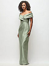Side View Thumbnail - Sage Draped Wrap Off-the-Shoulder Satin Column Floral Maxi Dress