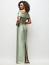 Rear View Thumbnail - Sage Draped Wrap Off-the-Shoulder Satin Column Floral Maxi Dress