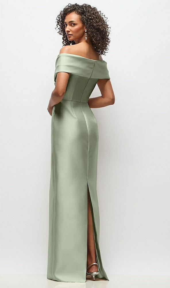 Back View - Sage Draped Wrap Off-the-Shoulder Satin Column Floral Maxi Dress