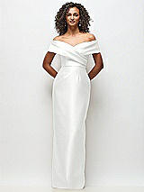 Front View Thumbnail - White Draped Wrap Off-the-Shoulder Satin Column Floral Maxi Dress