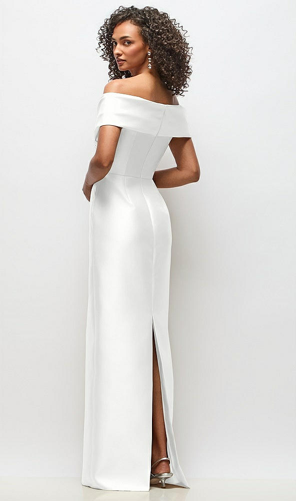 Back View - White Draped Wrap Off-the-Shoulder Satin Column Floral Maxi Dress