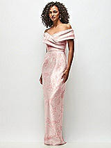 Side View Thumbnail - Bow And Blossom Print Draped Wrap Off-the-Shoulder Satin Column Maxi Dress