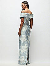 Rear View Thumbnail - Porcelain Blue Seraphina Floral Draped Wrap Off-the-Shoulder Satin Column Maxi Dress