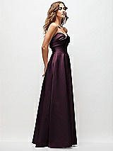 Side View Thumbnail - Deep Plum Strapless Twist Cuff Neck Satin Maxi Dress with Basque-Waist & Full Skirt