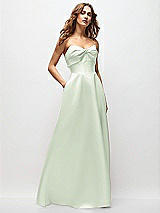 Front View Thumbnail - Mint Green Strapless Twist Cuff Neck Satin Maxi Dress with Basque-Waist & Full Skirt