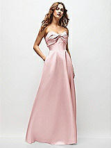 Front View Thumbnail - Ballet Pink Strapless Twist Cuff Neck Satin Maxi Dress with Basque-Waist & Full Skirt