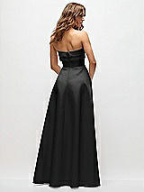 Rear View Thumbnail - Black Strapless Twist Cuff Neck Satin Maxi Dress with Basque-Waist & Full Skirt