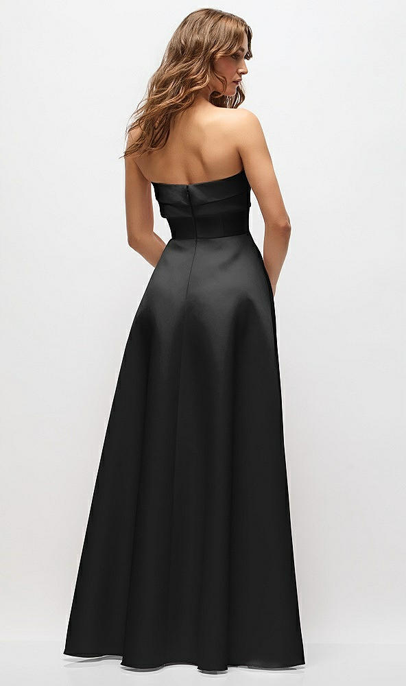 Back View - Black Strapless Twist Cuff Neck Satin Maxi Dress with Basque-Waist & Full Skirt
