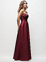Side View Thumbnail - Cabernet Strapless Twist Cuff Neck Satin Maxi Dress with Basque-Waist & Full Skirt
