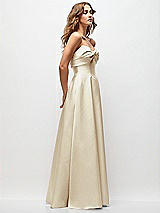 Side View Thumbnail - Champagne Strapless Twist Cuff Neck Satin Maxi Dress with Basque-Waist & Full Skirt