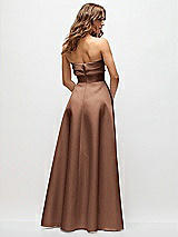 Rear View Thumbnail - Cognac Strapless Twist Cuff Neck Satin Maxi Dress with Basque-Waist & Full Skirt