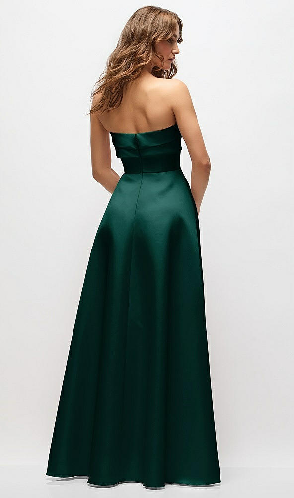 Back View - Evergreen Strapless Twist Cuff Neck Satin Maxi Dress with Basque-Waist & Full Skirt