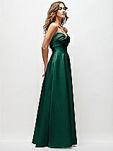 Side View Thumbnail - Hunter Green Strapless Twist Cuff Neck Satin Maxi Dress with Basque-Waist & Full Skirt
