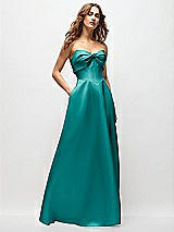 Front View Thumbnail - Jade Strapless Twist Cuff Neck Satin Maxi Dress with Basque-Waist & Full Skirt