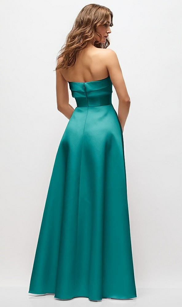 Back View - Jade Strapless Twist Cuff Neck Satin Maxi Dress with Basque-Waist & Full Skirt