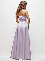 Rear View Thumbnail - Lilac Haze Strapless Twist Cuff Neck Satin Maxi Dress with Basque-Waist & Full Skirt