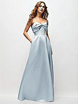 Front View Thumbnail - Mist Strapless Twist Cuff Neck Satin Maxi Dress with Basque-Waist & Full Skirt