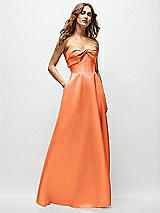 Front View Thumbnail - Portofino Orange Strapless Twist Cuff Neck Satin Maxi Dress with Basque-Waist & Full Skirt