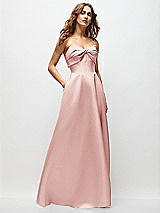 Front View Thumbnail - Rose Strapless Twist Cuff Neck Satin Maxi Dress with Basque-Waist & Full Skirt