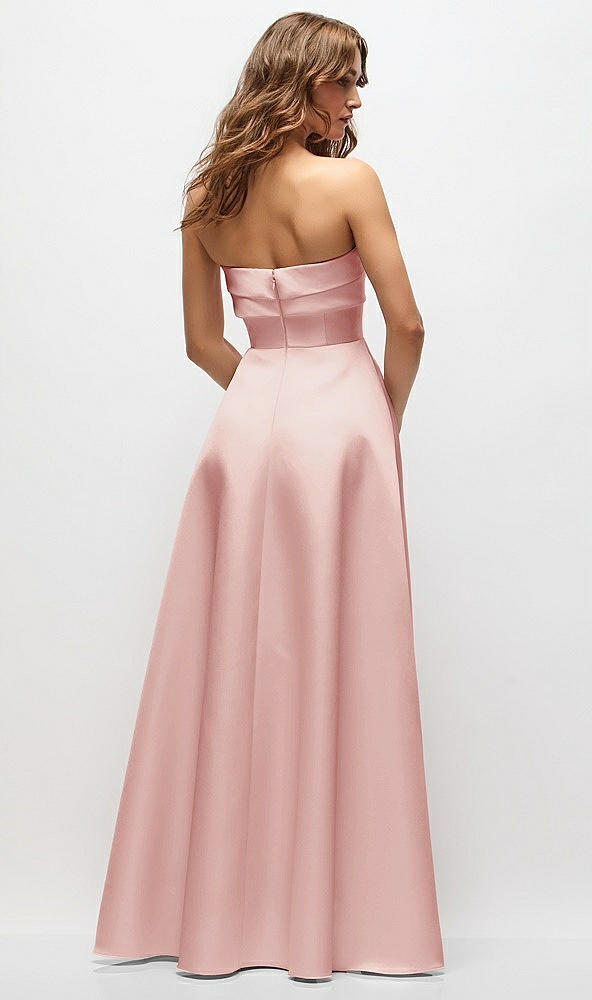 Back View - Rose Strapless Twist Cuff Neck Satin Maxi Dress with Basque-Waist & Full Skirt