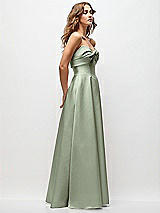 Side View Thumbnail - Sage Strapless Twist Cuff Neck Satin Maxi Dress with Basque-Waist & Full Skirt