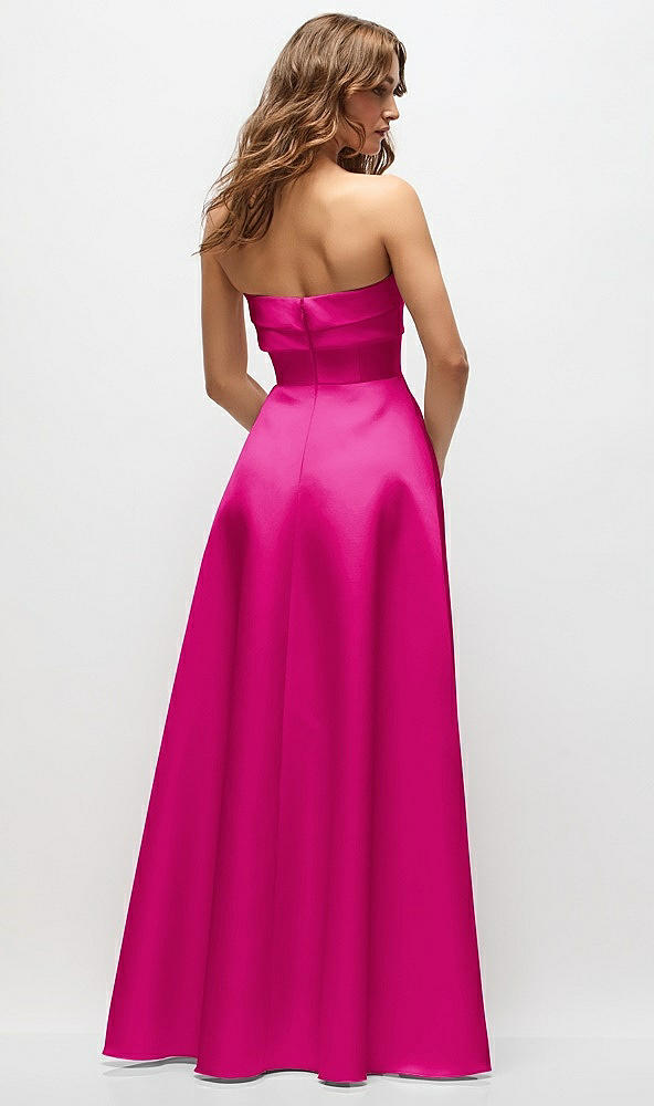 Back View - Think Pink Strapless Twist Cuff Neck Satin Maxi Dress with Basque-Waist & Full Skirt