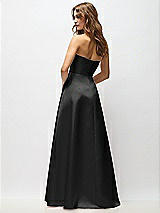 Rear View Thumbnail - Black Strapless Hand-Pleated Bodice Satin Maxi Dress with Full Pleated Skirt