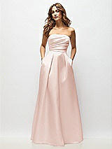 Front View Thumbnail - Blush Strapless Hand-Pleated Bodice Satin Maxi Dress with Full Pleated Skirt