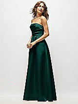 Side View Thumbnail - Evergreen Strapless Hand-Pleated Bodice Satin Maxi Dress with Full Pleated Skirt