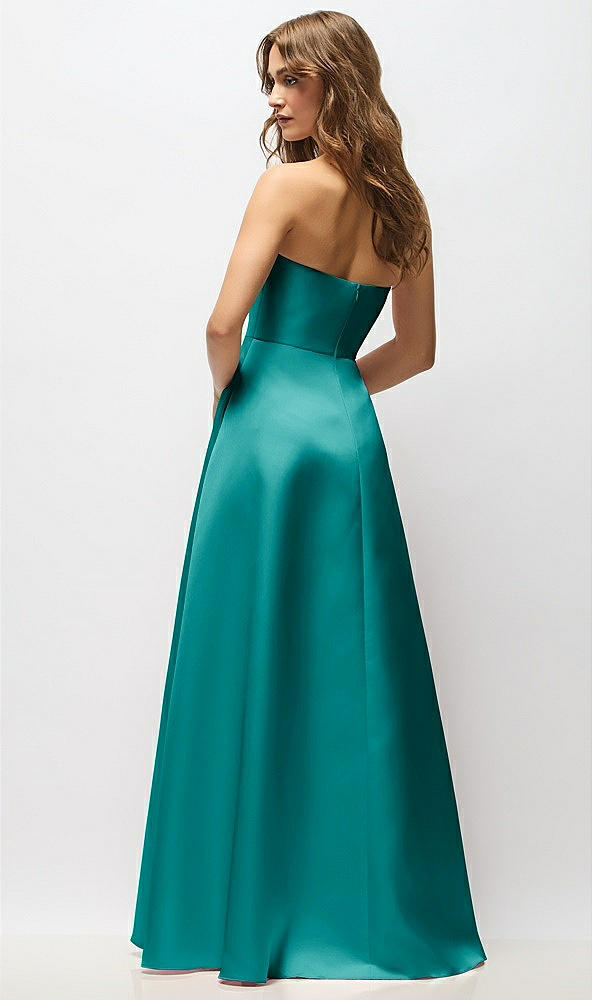 Back View - Jade Strapless Hand-Pleated Bodice Satin Maxi Dress with Full Pleated Skirt