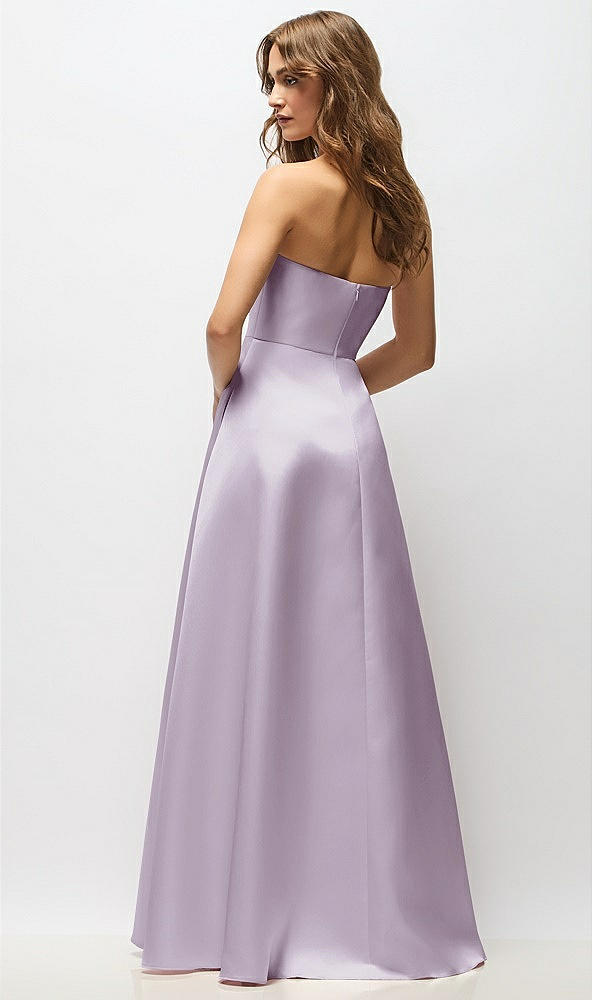 Back View - Lilac Haze Strapless Hand-Pleated Bodice Satin Maxi Dress with Full Pleated Skirt
