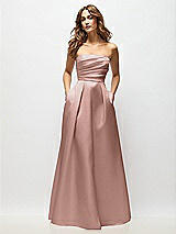 Front View Thumbnail - Neu Nude Strapless Hand-Pleated Bodice Satin Maxi Dress with Full Pleated Skirt