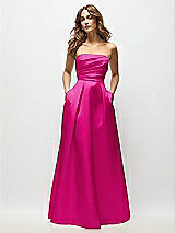 Front View Thumbnail - Think Pink Strapless Hand-Pleated Bodice Satin Maxi Dress with Full Pleated Skirt