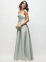 Side View Thumbnail - Willow Green Strapless Hand-Pleated Bodice Satin Maxi Dress with Full Pleated Skirt