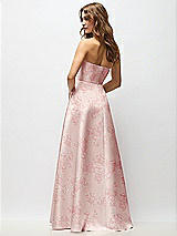 Rear View Thumbnail - Bow And Blossom Print Strapless Hand-Pleated Bodice Floral Satin Maxi Dress with Full Pleated Skirt