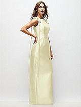 Side View Thumbnail - Butter Yellow Bateau Neck Satin Column Maxi Dress with Exaggerated Tail Bow Straps