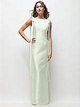 Front View Thumbnail - Mint Green Bateau Neck Satin Column Maxi Dress with Exaggerated Tail Bow Straps