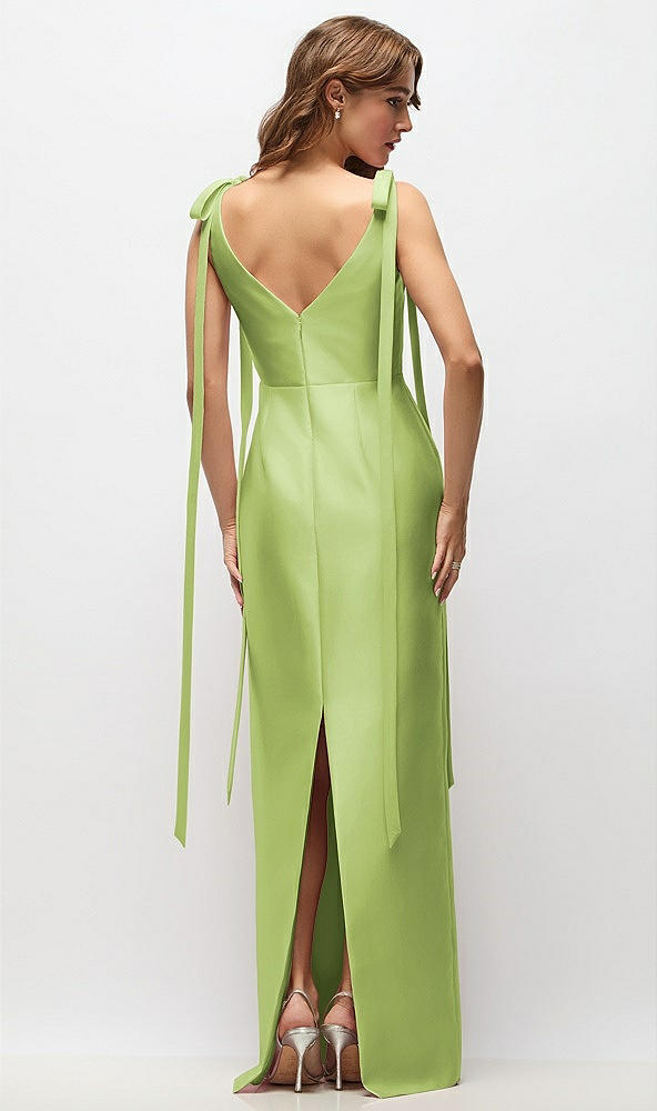 Back View - Mojito Bateau Neck Satin Column Maxi Dress with Exaggerated Tail Bow Straps