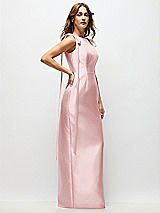 Side View Thumbnail - Ballet Pink Bateau Neck Satin Column Maxi Dress with Exaggerated Tail Bow Straps