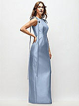 Side View Thumbnail - Cloudy Bateau Neck Satin Column Maxi Dress with Exaggerated Tail Bow Straps
