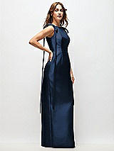 Side View Thumbnail - Midnight Navy Bateau Neck Satin Column Maxi Dress with Exaggerated Tail Bow Straps