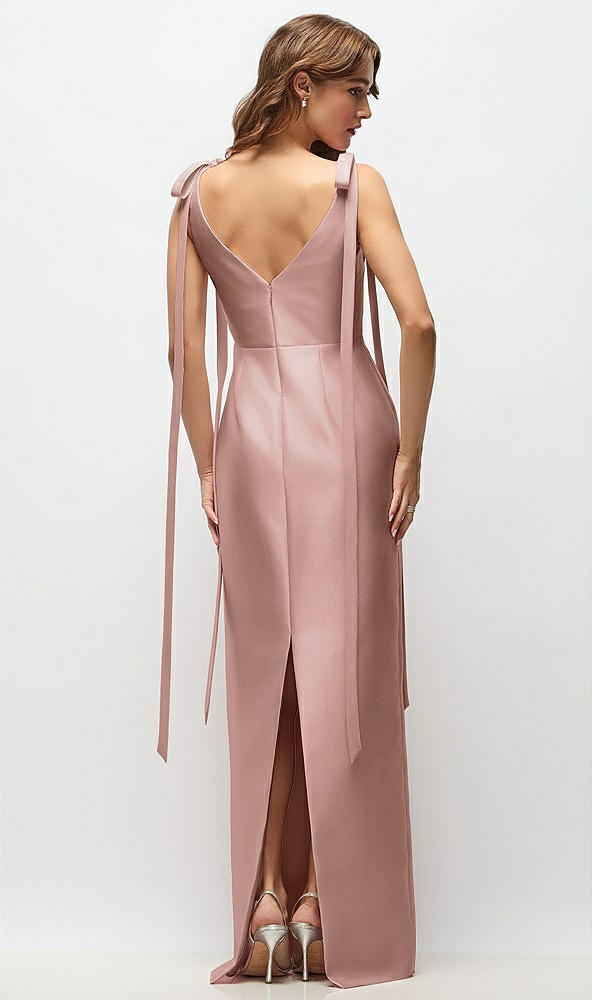 Back View - Neu Nude Bateau Neck Satin Column Maxi Dress with Exaggerated Tail Bow Straps