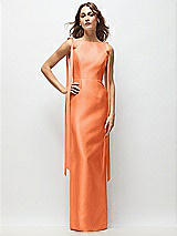 Front View Thumbnail - Portofino Orange Bateau Neck Satin Column Maxi Dress with Exaggerated Tail Bow Straps