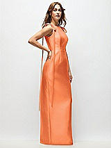 Side View Thumbnail - Portofino Orange Bateau Neck Satin Column Maxi Dress with Exaggerated Tail Bow Straps